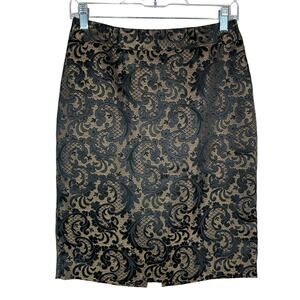 Worthington Skirt Pencil Straight Jacquard Black Gold Evening Women's 4